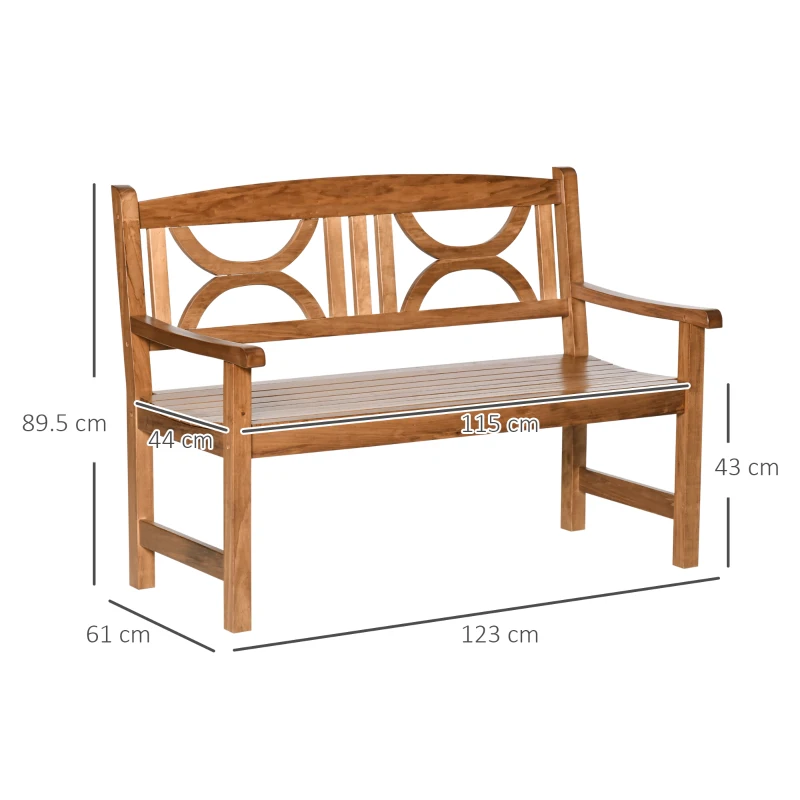 Outsunny Panchina da Giardino in Legno a 2 Posti con Schienale Decorato 123x61x89.5cm, Colore Naturale
