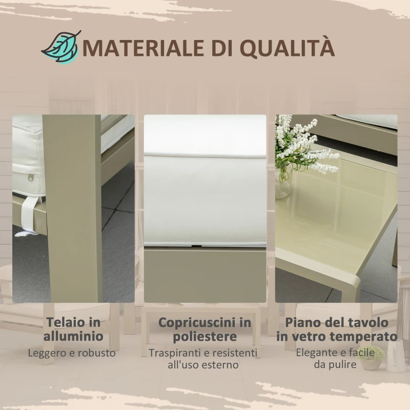 Outsunny Set giardino 4 pezzi con Divanetto 2 Poltrone e Tavolino con Cuscini Sfoderabili Oro