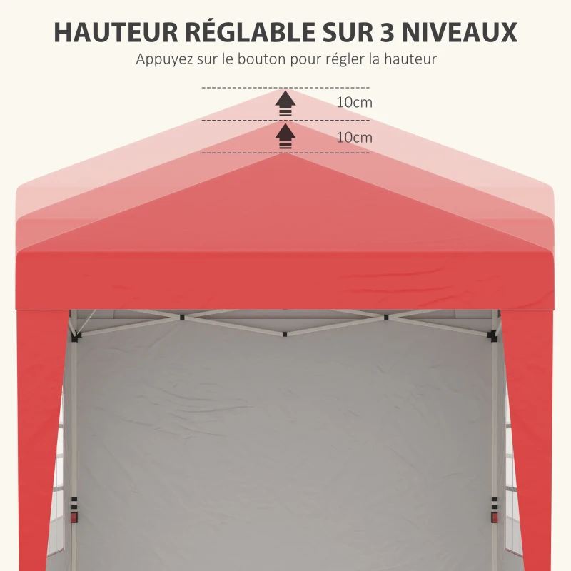 Outsunny Tonnelle barnum de jardin pop-up pliant réglable en hauteur protection UV 30+ 3 parois latérales rouge
