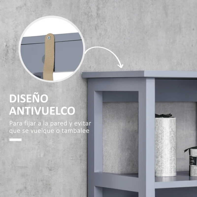 kleankin Armario Alto de Baño con 1 Puerta y 3 Estantes Abiertos Mueble Auxiliar Columna de Baño 40x30x160 cm Gris