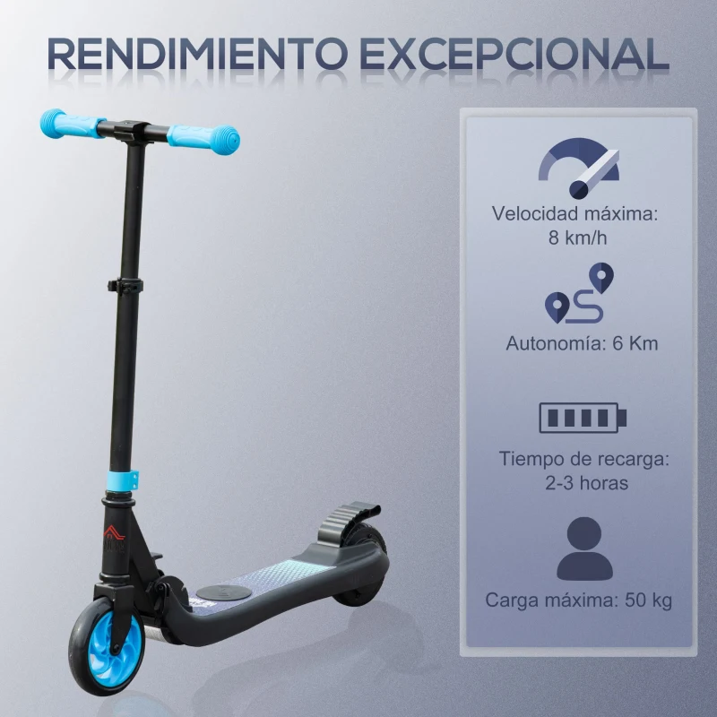 HOMCOM Patinete Eléctrico para Niños de +6 Años Scooter Eléctrico Plegable Altura Ajustable Batería 24V 71x36,5x75-80 cm Azul