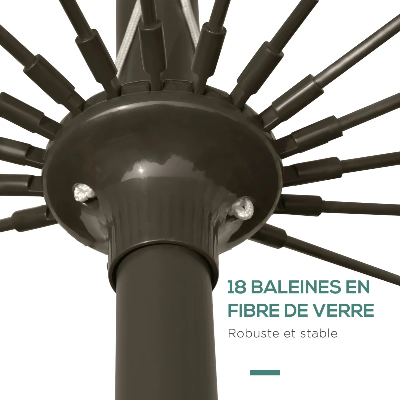 Outsunny Parasol droit parasol de jardin inclinable rond avec 18 baleines manivelle mât en métal fibre de verre Ø 2,5 m polyester haute densité vert