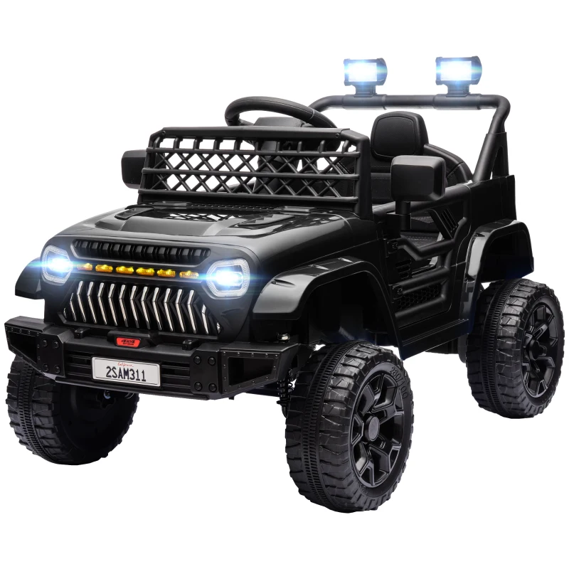 AIYAPLAY Coche Eléctrico para Niños con Batería 12V Mando a Distancia Velocidad Ajustable USB Faros Bocina Negro(m-10)