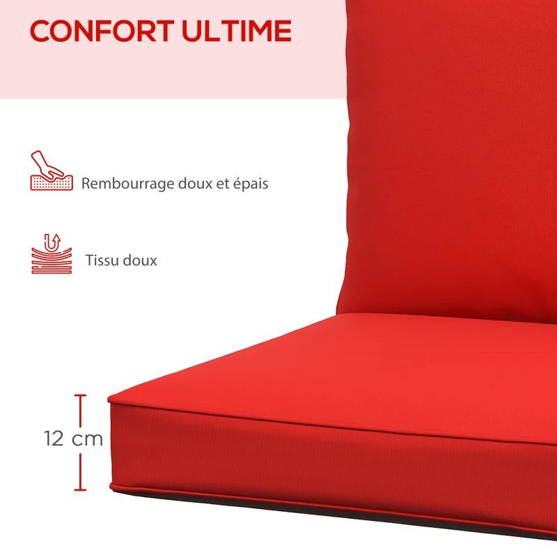 Outsunny Lot de 2 coussins matelas assise dossier pour chaise de jardin chaise longue intérieur et extérieur polyester rouge