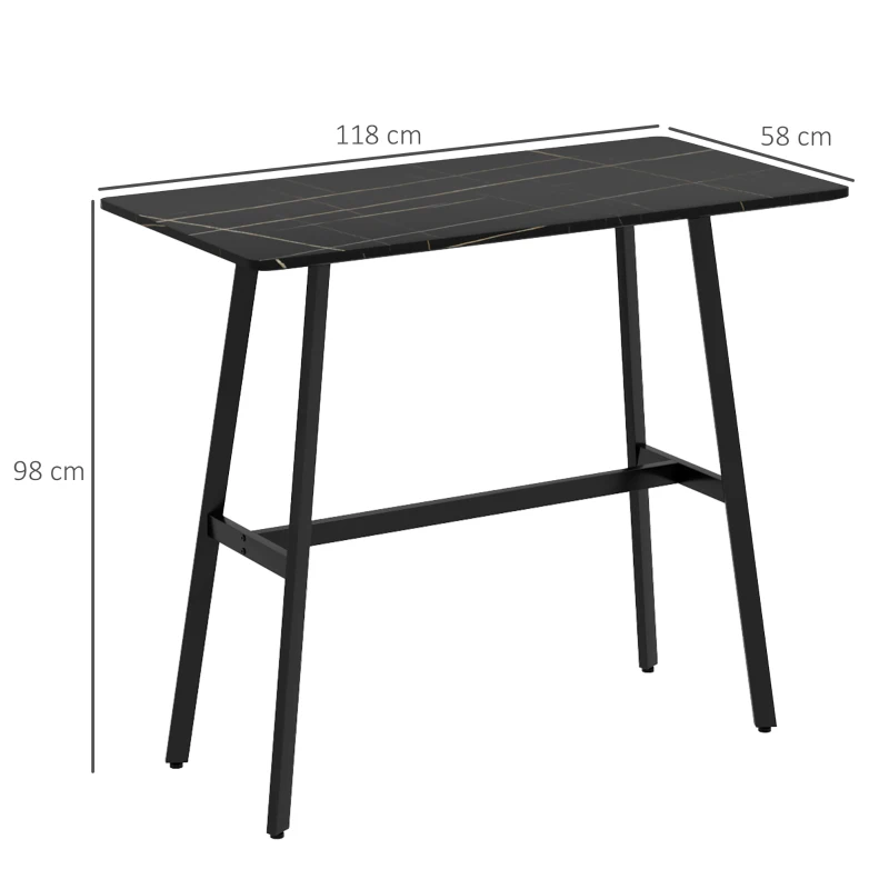 HOMCOM Tavolo da Bar Rettangolare per 4 Persone in MDF e Metallo, 118x58x98 cm, Nero