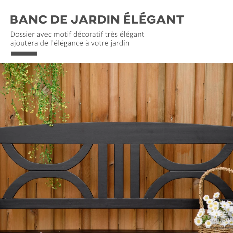 Outsunny Banc de jardin 2 places banquette extérieur terrasse patio dossier haut assise à lattes accoudoirs confortables bois de peuplier 123 x 61 x 89,5 cm noir
