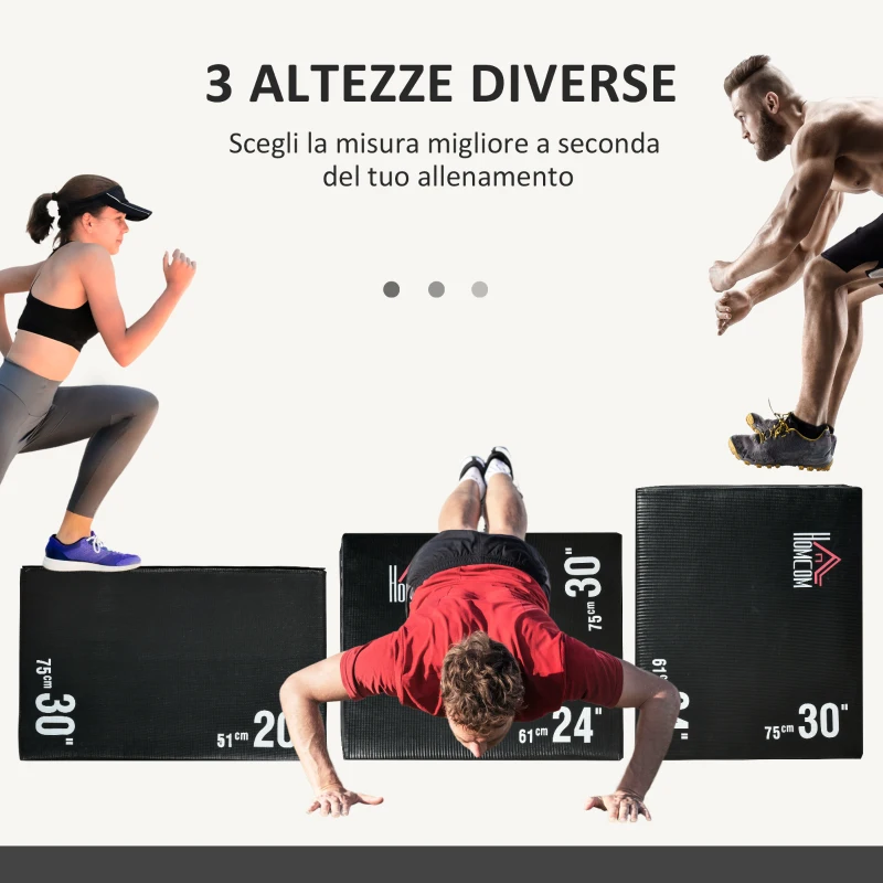 HOMCOM Plyo Box 3 in1 a 3 Altezze, Jumping Box Pliometrico Capacità 120kg, 75x51x61cm, Nero