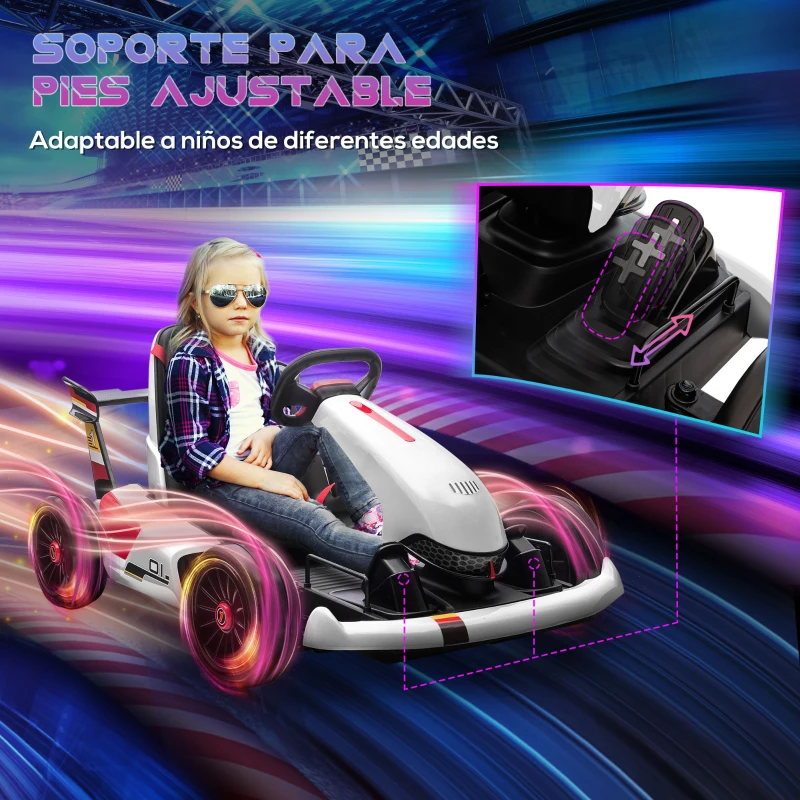 HOMCOM Kart Eléctrico para 4-8 Años Go Kart de Batería Velocidad 3-6 km/h con Mando a Distancia 116x74x57,5 cm Blanco