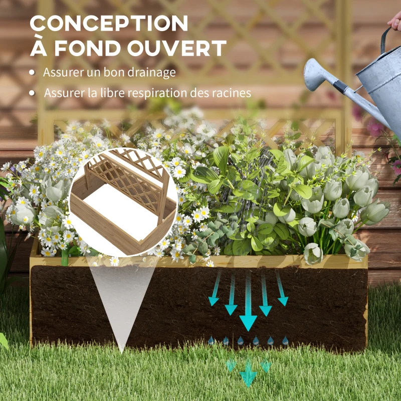Outsunny Jardinière avec treillis bac à fleurs pour plantes grimpantes, légumes, fleurs - en effet bois naturel
