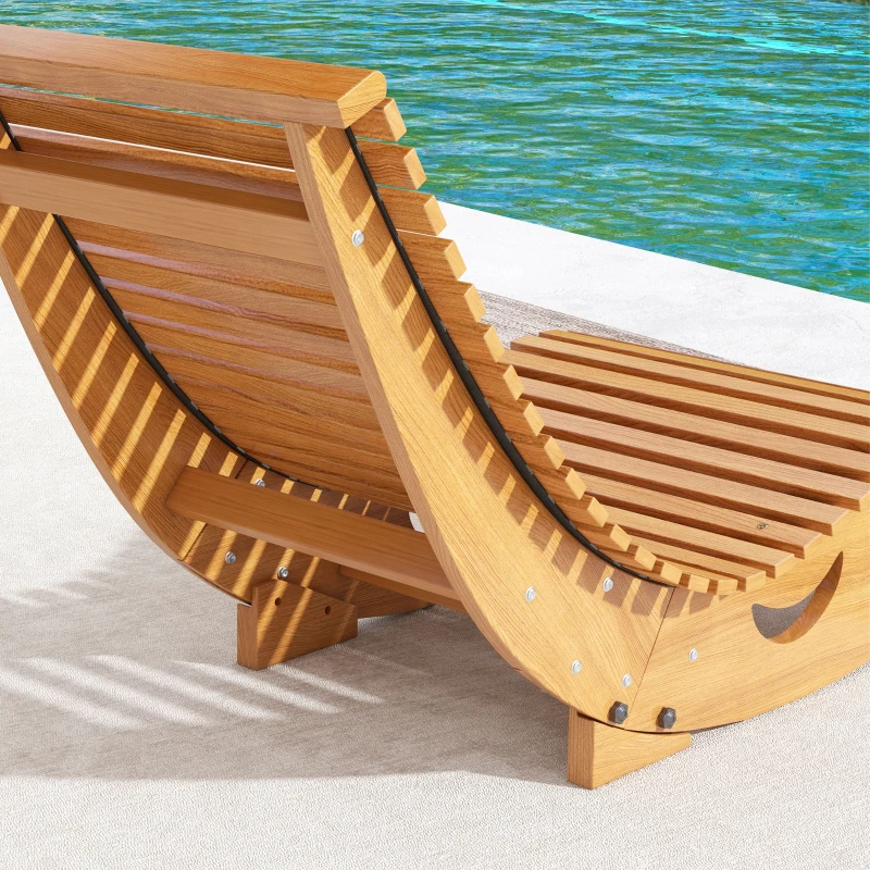 Outsunny Outdoor Rocking Chair w/ Slatted Seat, Wooden Rocking Chair, 130cm x 60cm x 60cm, Light Brown