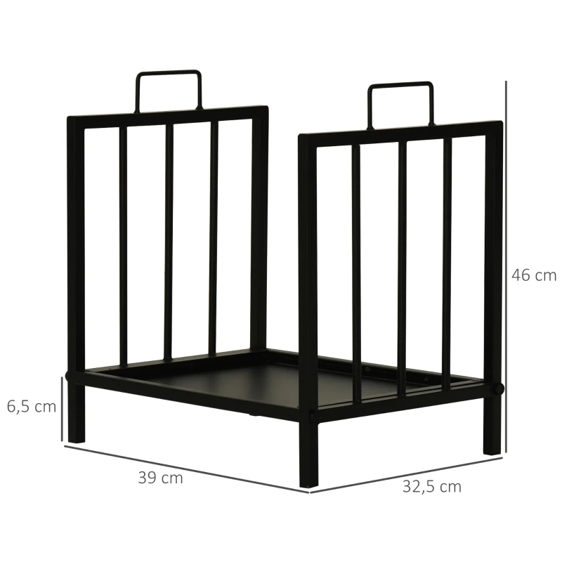 Outsunny Kaminholzregal Kaminholzständer mit zwei Griffen Kaminbesteck 50 kg belastbar Feuerholzablage Kaminwerkzeug Metall Schwarz 39 x 32,5 x 46 cm