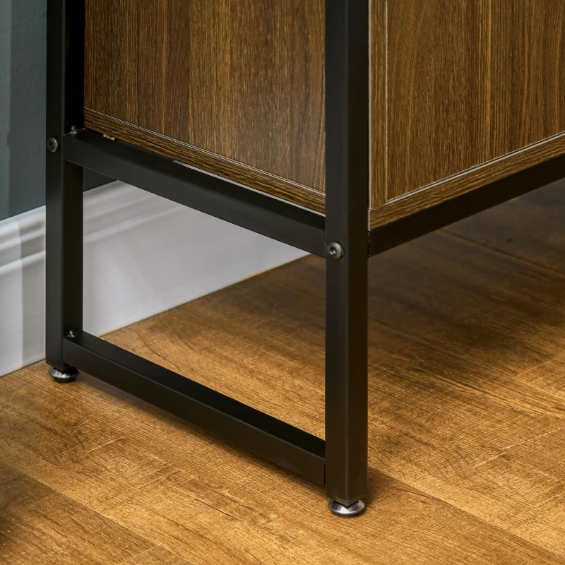 HOMCOM Armadietto Due Ante in MDF con Piano d'Appoggio in Vetro Temperato, 82x30x98 cm, Marrone e Nero