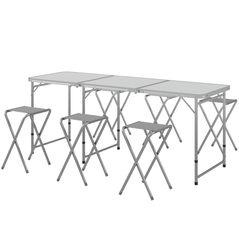 Outsunny Picknick-Set Klapptisch mit Sthlen Campingtisch mit Sthlen,  klappbar, 180 cm x 60 cm x 70 cm, Silber | Aosom.de