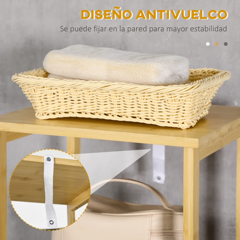 kleankin Estantería de Baño de Bambú Armario Alto para Baño con 3 Estantes y 1 Puerta Mueble Columna de Almacenaje 34x30x173 cm Natural