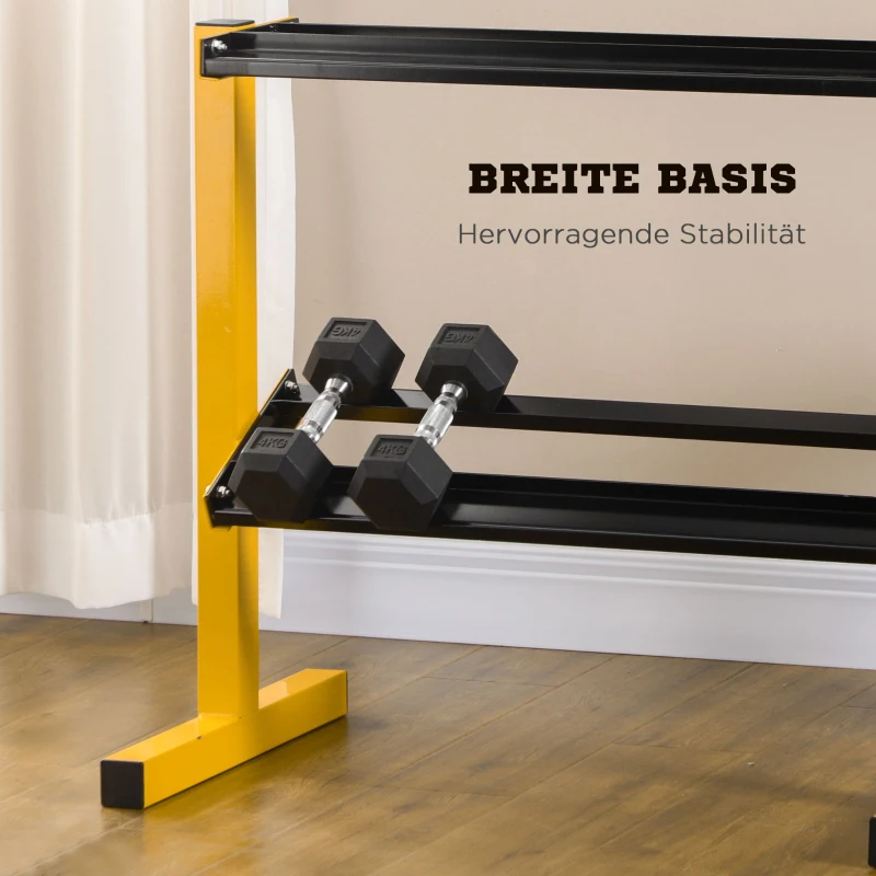 SPORTNOW Hantelablage für Kurzhanteln, bis 270 kg, 2 Ablagen, Stahlrahmen, gelb, 92,5 x 50,5 x 80,5 cm