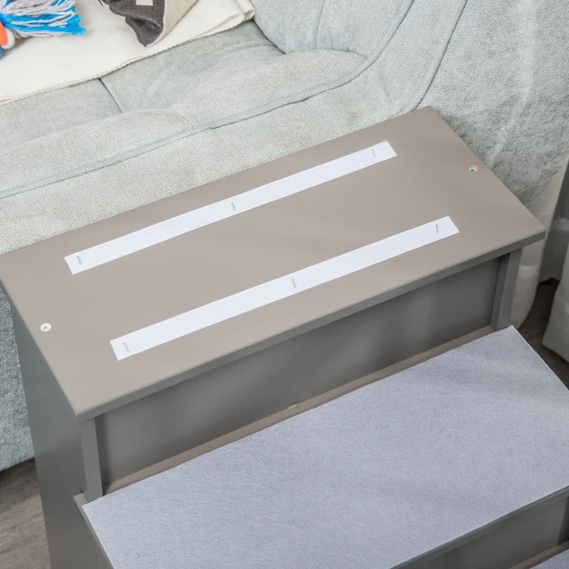 PawHut Haustiertreppe, für Hunde/Katzen, 4-stufig, Kurzplüsch, bis 30 kg, 40 x 59 x 54,2 cm, Grau(m-8)