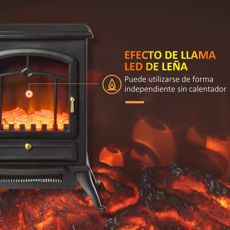 HOMCOM Chimenea Decorativa con Efecto de Llama Termostato y Protección contra Sobrecalentamiento 45x28x54 cm Negro