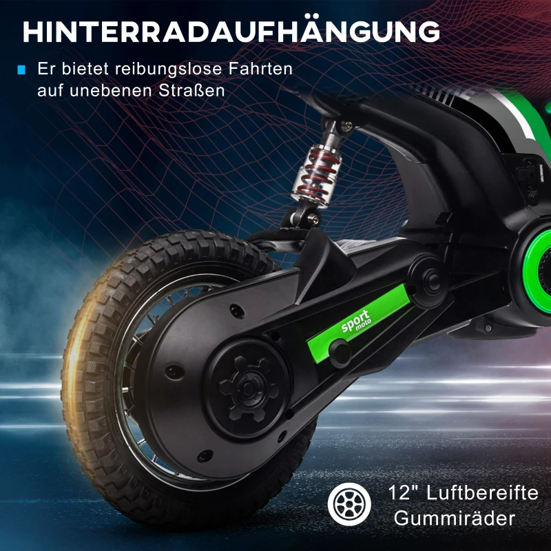 HOMCOM Elektro-Kindermotorrad, 24V Motor, einstellbare Geschwindigkeit, Musik & Lichter, Grün(m-8)