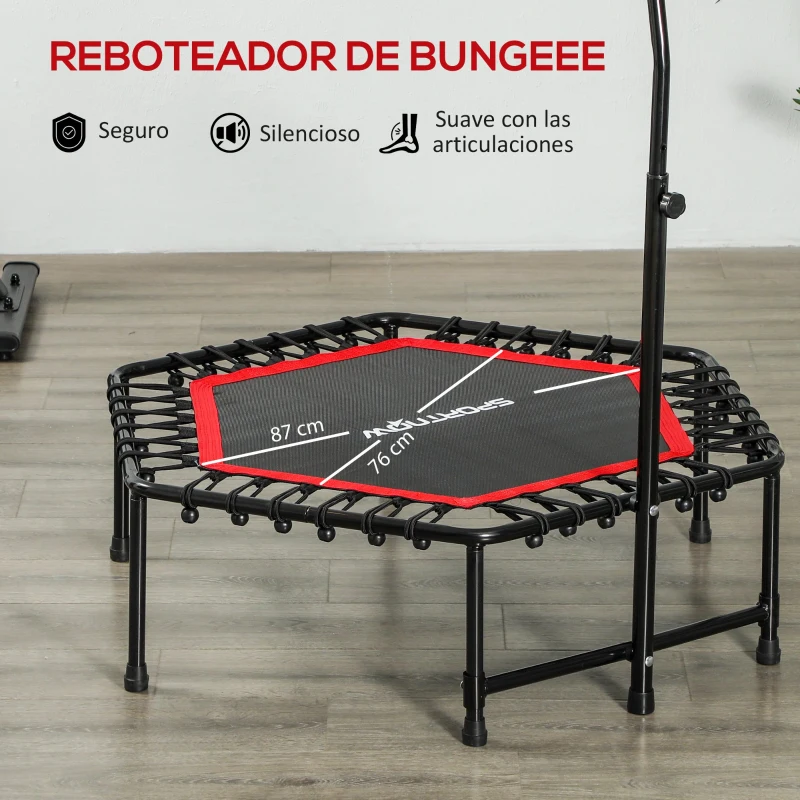 SPORTNOW Trampolín de Fitness 114x114x132 cm con Mango Ajustable de 3 Niveles y Marco de Acero Rojo