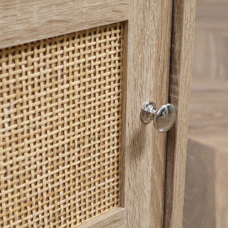 HOMCOM Couchtisch in Wienergeflecht-Optik mit offenen Schrankfächern und Schiebetüren 120 cm x 50 cm x 42,5 cm Natur