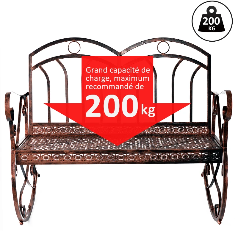 Outsunny Banc à Bascule en Bronze 2 Places Style Vintage