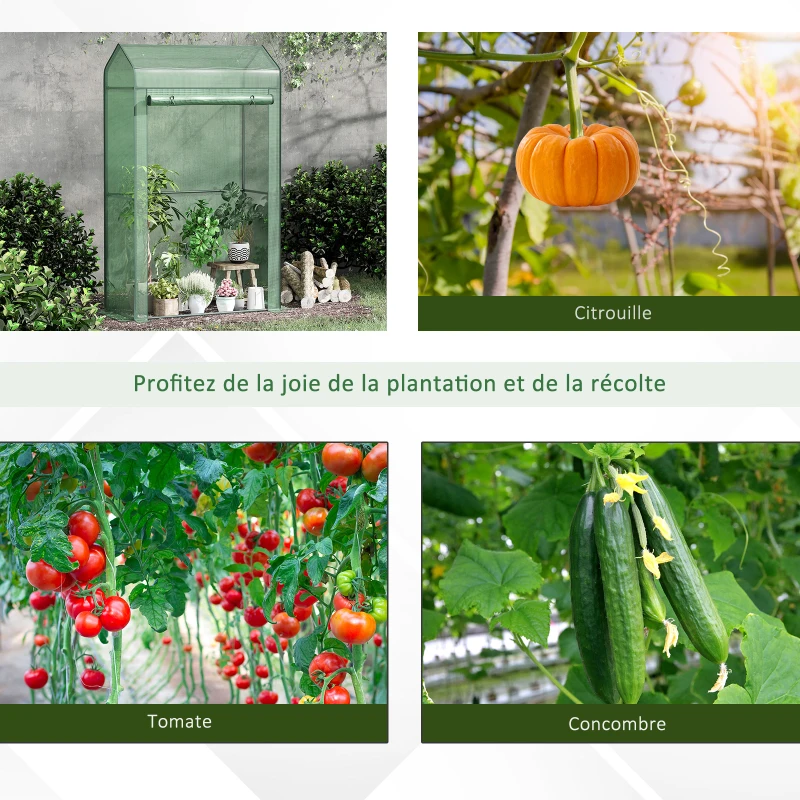 Outsunny Serre de Jardin Serre à tomates avec Porte zippée déroulante bâche PE Haute densité 130 g/m² Anti-UV métal dim. 1L x 0,51l x 1,7H m Vert