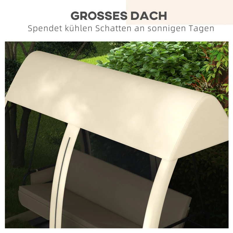 Outsunny 3-Sitzer-Terrassen-Schaukel, Veranda-Schaukel mit Bettfunktion, Hollywoodschaukel mit Mückennetz und Stahlrahmen, Kaffee(m-6)