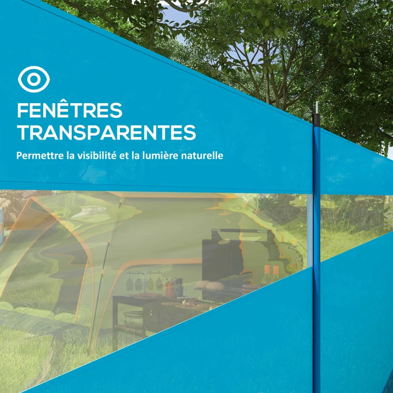 Outsunny Paravent brise-vent de camping portable pliable avec sac de transport et poteaux en acier dim. 725 cm x 140 cm bleu