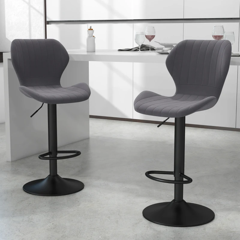 HOMCOM Lot de 2 Tabouret de Bar Design Contemporain Hauteur d'assise réglable 60-82 cm pivotant 360° Repose-Pied Velours Gris