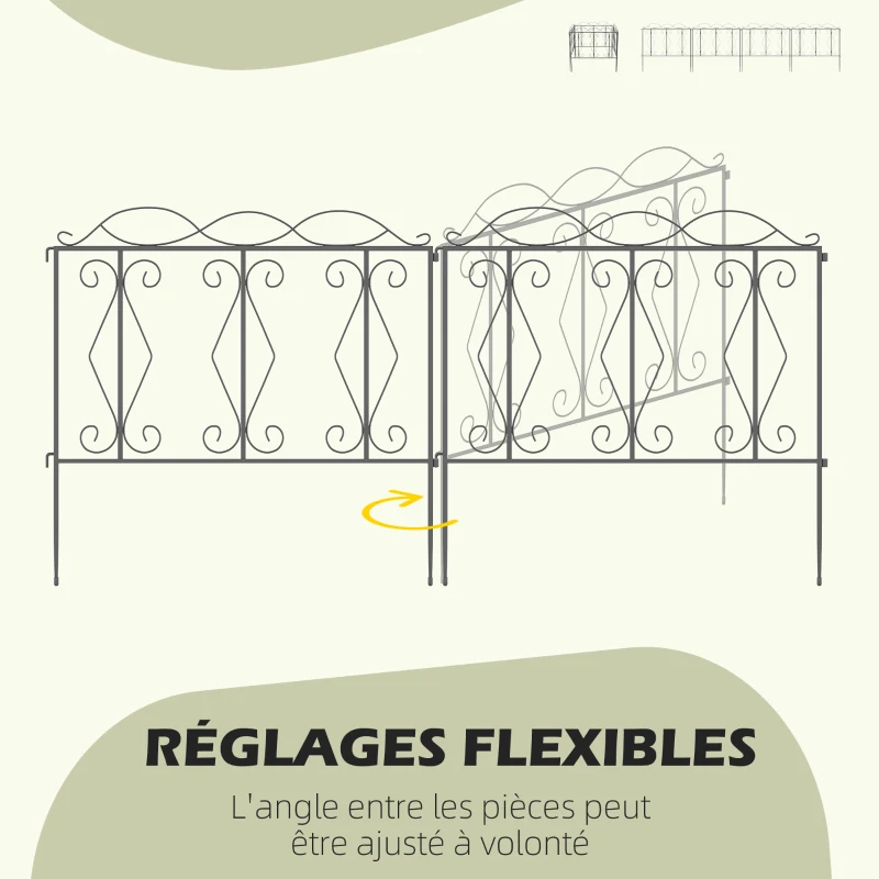 Outsunny Lot de 4 clôtures de jardin décoratives en métal noir avec ornements - 252 x 62 cm noir