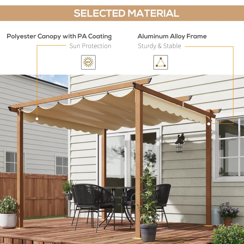 Outsunny 3 x 3 m Outdoor Pergola with Retractable Roof and Aluminium Frame, Patio Gazebo Canopy Sun Shelter for Garden, Khaki