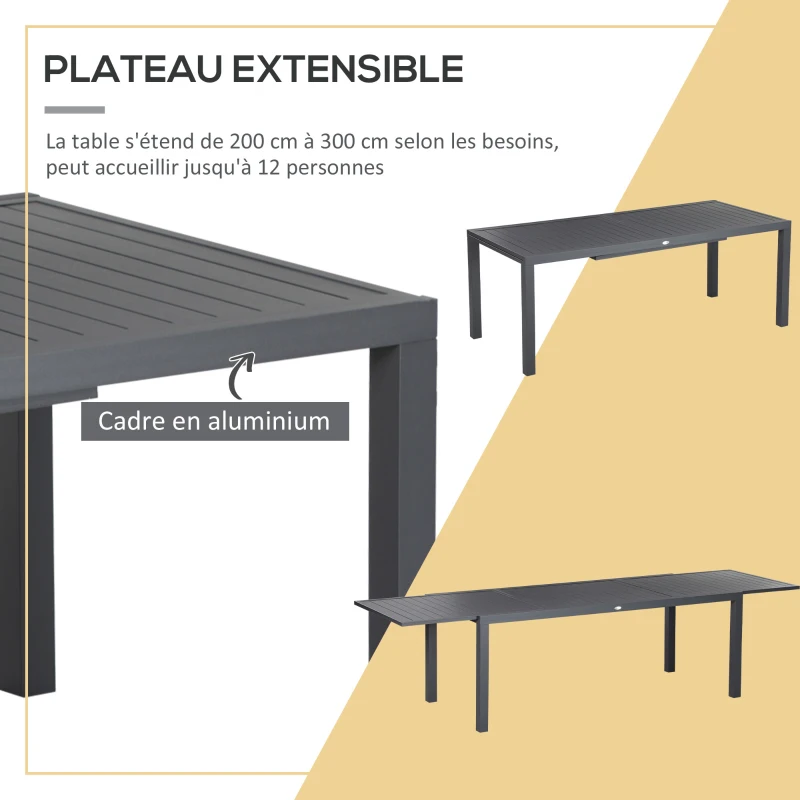 Outsunny Salon de jardin en aluminium et textilène table extensible 8/12 personnes 12 chaises empilables gris
