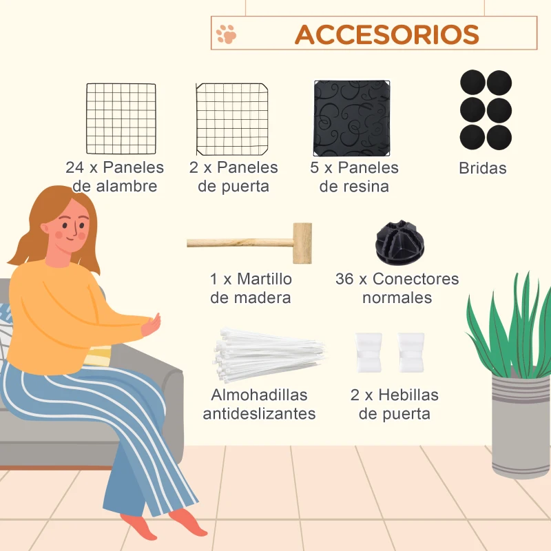 PawHut Jaula Modular para Animales Pequeños con 24 Paneles 2 Puertas para Cobayas Conejos Chinchillas 105x105x70cm Negro