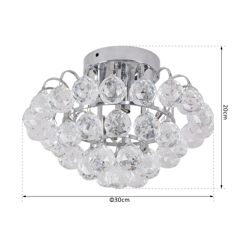 HOMCOM Crystal Ceiling Lamp Chandelier Hallway Flush Mount Pendant 3 Light Ф30cm Silver