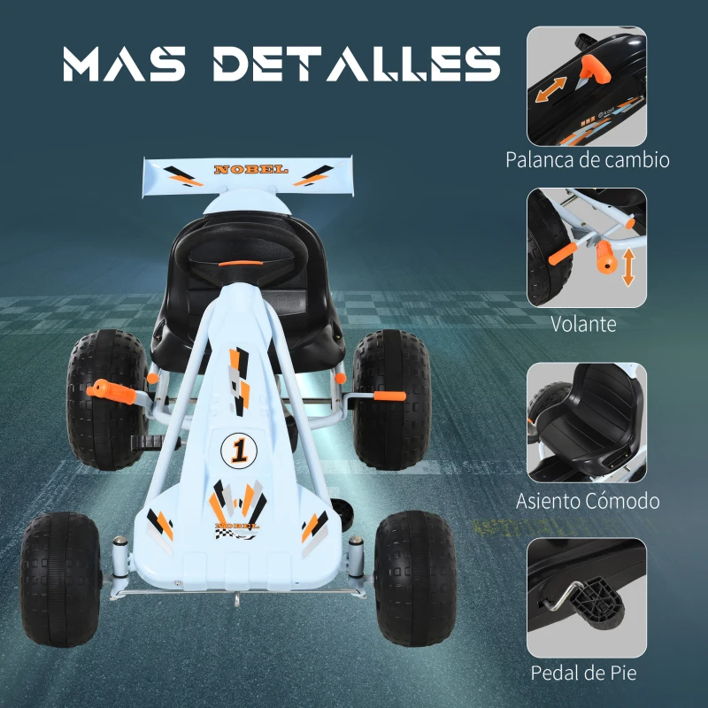 HOMCOM Go-Kart a Pedales para Niños de +3 Años Coche de Pedales con Freno Asiento Ajustable Carga Máx. 35 kg 97x66x59cm Azul