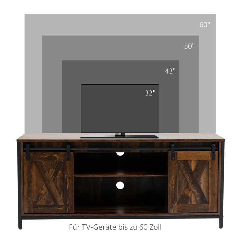 HOMCOM TV-Bank TV-Schrank mit Schiebetüren im Industrial Design 120 x 40 x 54cm Braun+Schwarz
