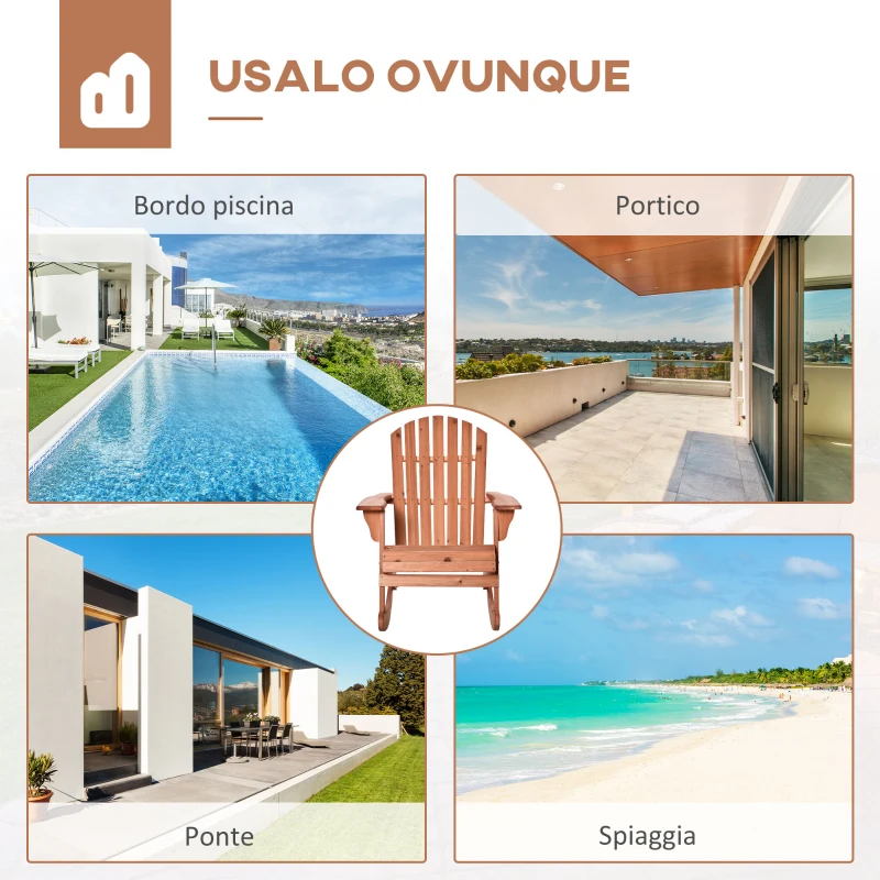 Outsunny Sedia Adirondack in Legno, Sedia a Dondolo per Giardino ed Esterni Impermeabile, 77x94x97cm Teak
