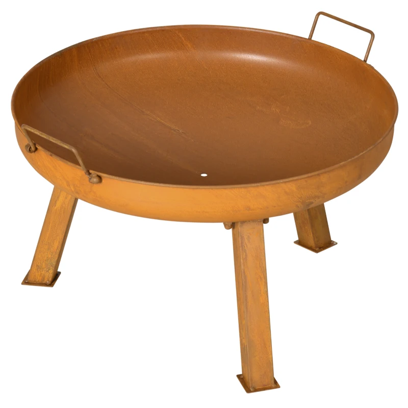 Outsunny Feuerschale mit Schürhaken, Gußeisen, Feuerstelle, 71  cm x 60 cm x 36 cm, Rostbraun