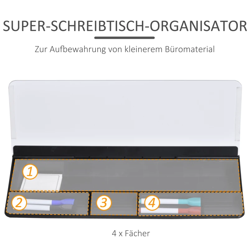Vinsetto Desktop-Memoboard Tisch-Organizer Whiteboard Memoboard für Schreibtisch mit Tablettenständer Schreibtischorganizer Glas PP  Weiß+Schwarz 45,3 x 20,5 x 5,3 cm