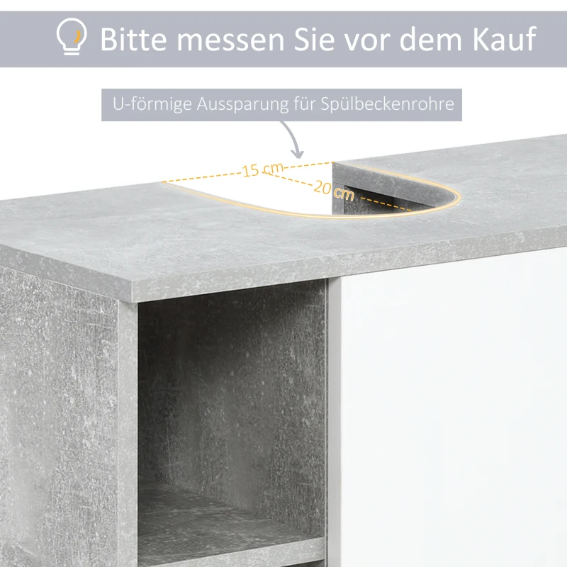 kleankin Waschbeckenunterschrank Badezimmerschrank Waschtischunterschrank mit Schrank Regale verstellbar U-förmiger Ausschnitt Spanplatte Grau+Weiß 60 x 30 x 68 cm