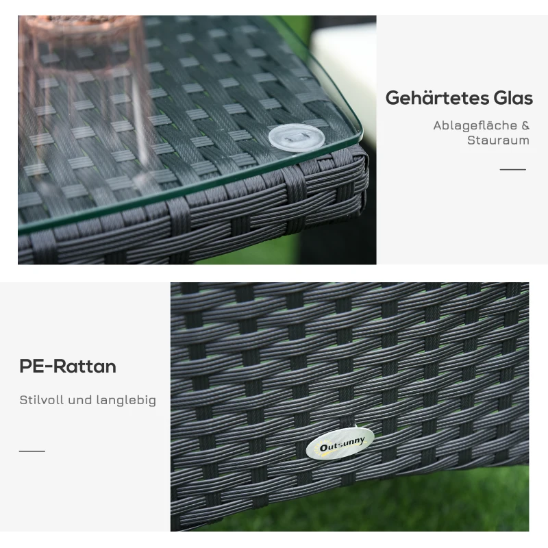 Outsunny Balkonmöbel Set für 2 Personen Sitzgruppe Rattan Gartenset Polyrattan Schwarz