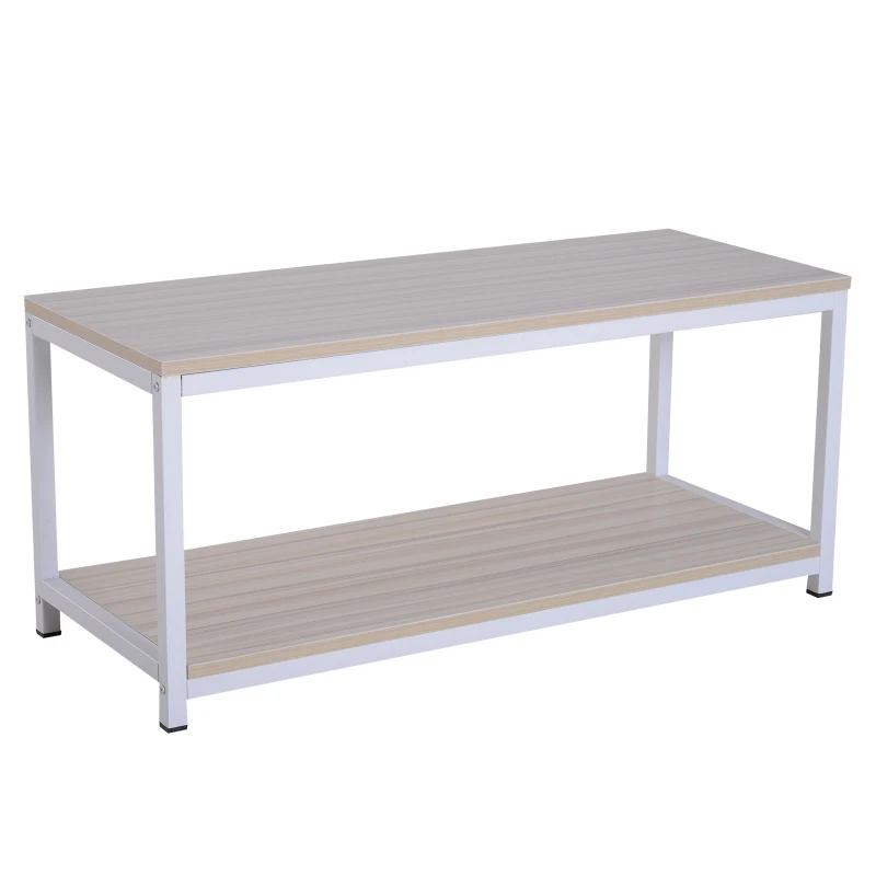 HOMCOM Table basse rectangulaire style industriel avec étagère 100L x 40l x 45H cm MDF E1 beige blanc