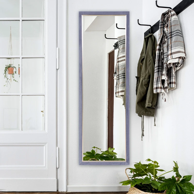 HOMCOM Espejo de Cuerpo Entero 150x50 cm con Marco en Terciopelo y Soporte para Salón Dormitorio Gris