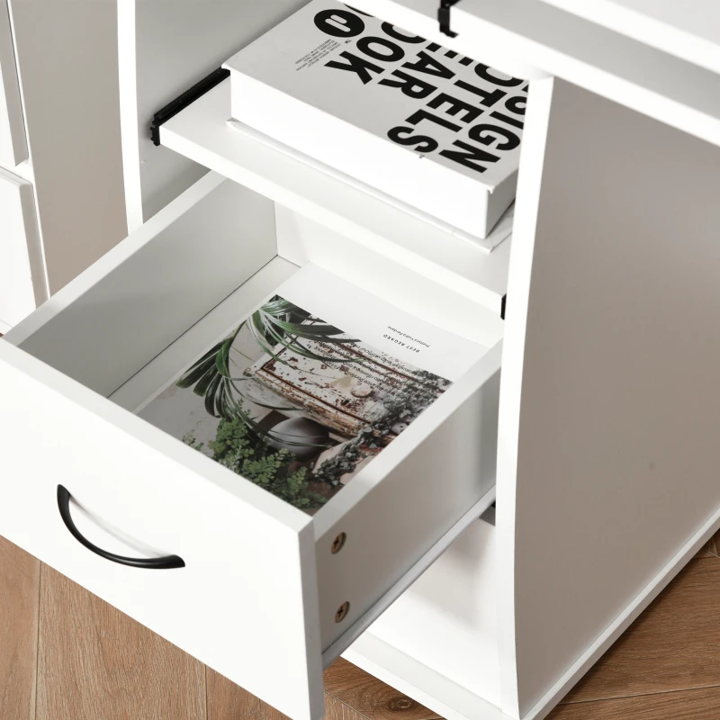 HOMCOM Bureau informatique multimédia multi-rangements 120L x 55l x 85H cm en bois blanc