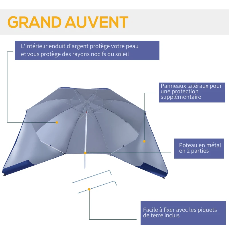 Outsunny Parasol de plage parasol abri solaire contemporain protection UPF 50+ sac transport fourni bleu marine