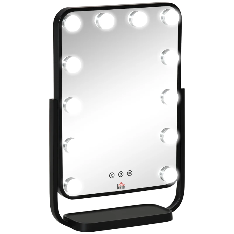HOMCOM Specchio Trucco Illuminato Inclinabile con 12 Luci LED e Luminosità Regolabile, 32.8Lx11x47.4cm