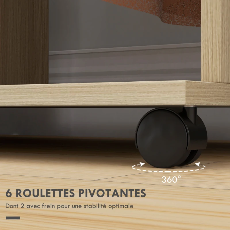HOMCOM Armoire penderie Meuble de Rangement Mobile 6 roulettes 120L x 40l x 128H cm en bois naturel