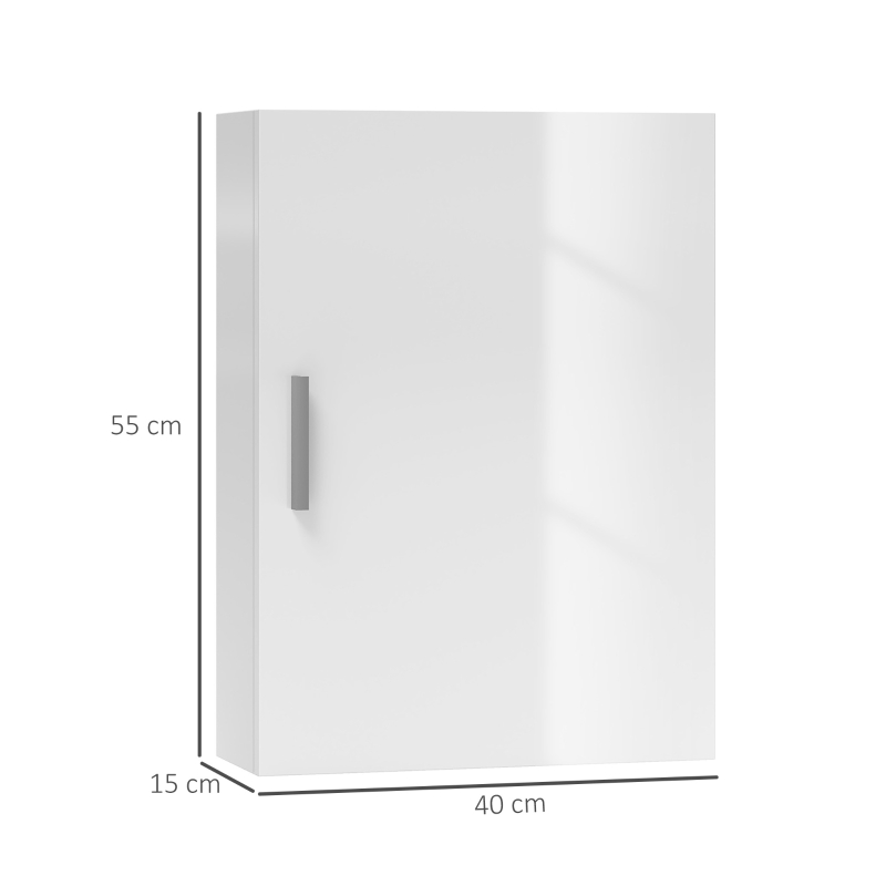 HOMCOM Armadietto Bagno da Parete in Legno con 3 Ripiani Regolabili in Vetro su 3 Livelli, 40x15x55 cm, Bianco