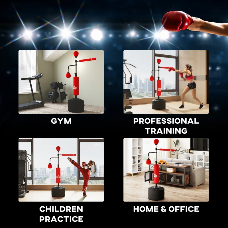 HOMCOM 4-in-1 Boxing Punching Bag, Freestanding with 2 Speed Bals, 360° Reflex Bar, 160-230cm Adjustable Height, Red