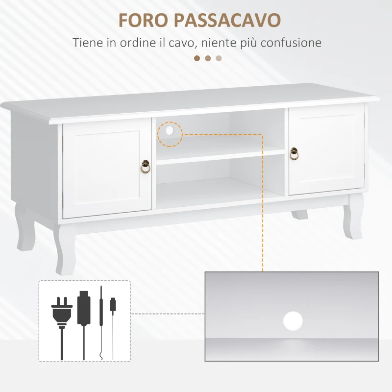 HOMCOM TV Lowboard Fernsehtisch mit 2 Regale und 2 Schränke Fernsehschrank Holzfüße für Fernseher bis zu 50" Wohnzimmer MDF Weiß 120x45x50,5 cm